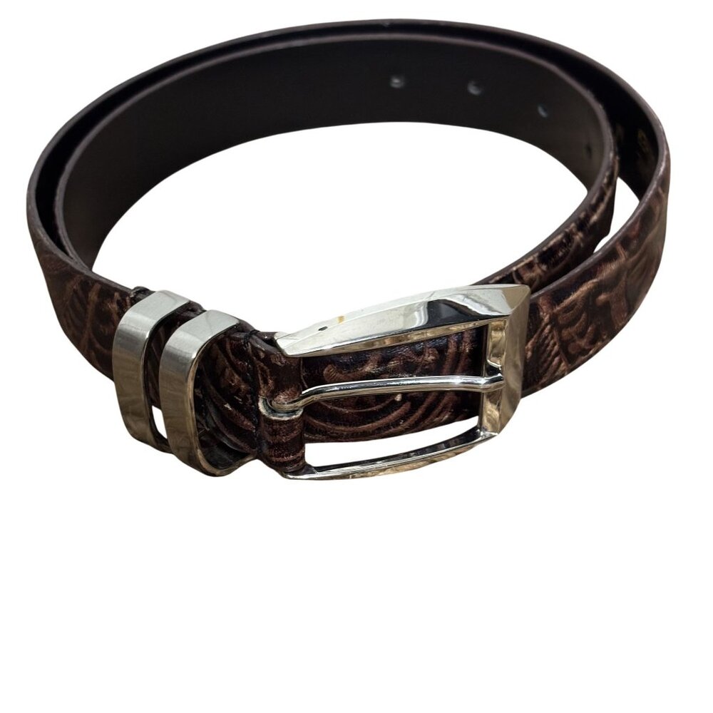 Sandy Duftler Designs Embossed Genuine Leather Belt, Western Design - Picture 1 of 8
